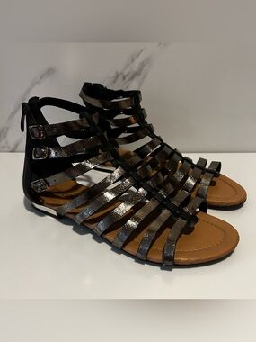 Piccadilly Metallic Black Gladiator Sandals